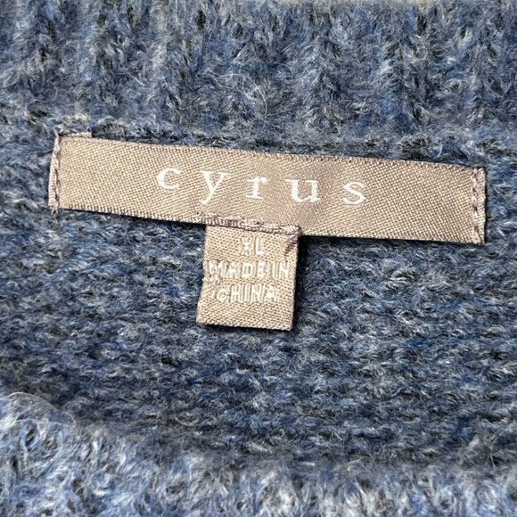 Cyrus Colorblock Knit Sweater Cable Detail Blue Cream White XL Wool Blend Soft - Picture 7 of 11